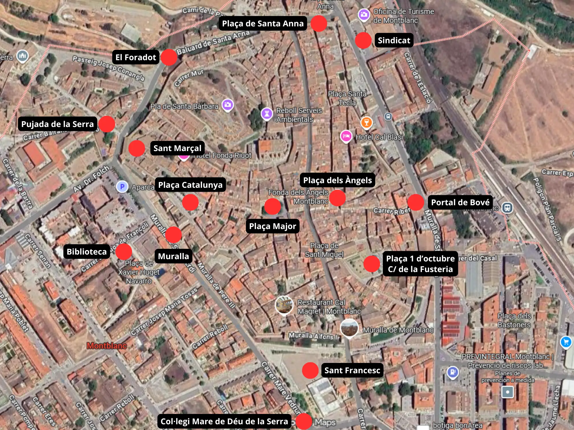 Mapa amb les diferents localitzacions de l’exposició “Finestrals de Memòria”
